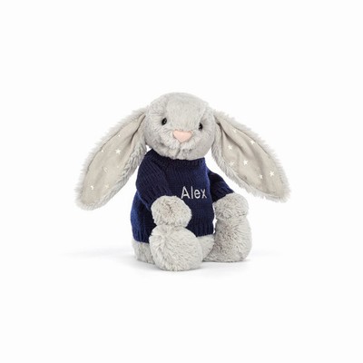 Jellycat Bashful Shimmer Bunny with Navy Jumper Australia | 130978ZWI